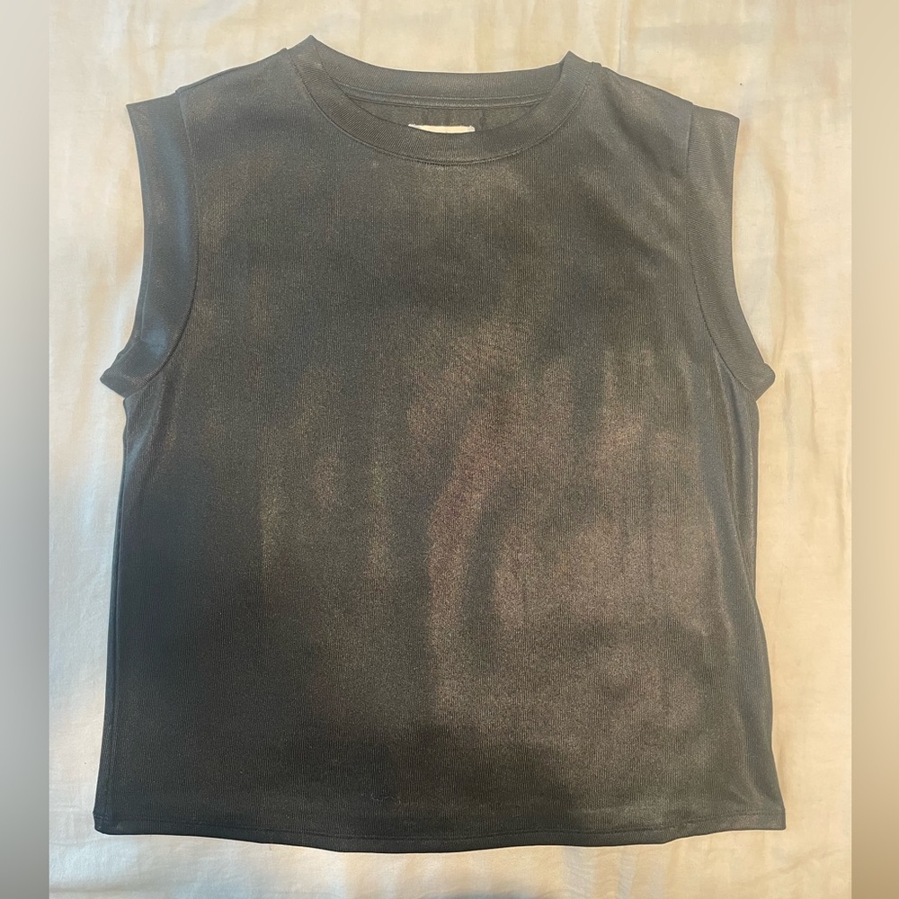 Anthropologie Porridge Black Shine Sheer Boxy Muscle Tee in Black Sz S - Picture 5 of 12